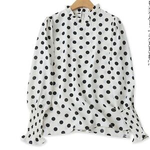 3 for $12 Polka Dot Blouse ruffled collared round crew neck long sleeve